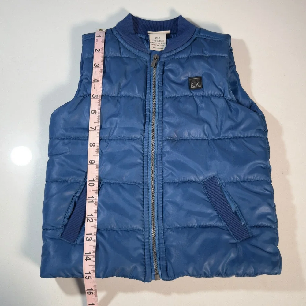 Calvin Klein Puffer Vest Kids 24M Blue Excellent Quilted Zip Up Logo Outerwear